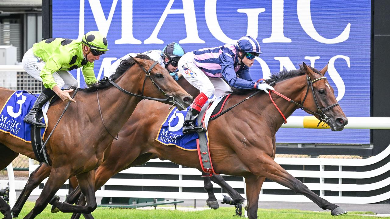 Regal Vow ridden by Craig Williams wins the Magic Millions Lord Stakes at Caulfield Heath on Boxing Day Picture: Reg Ryan