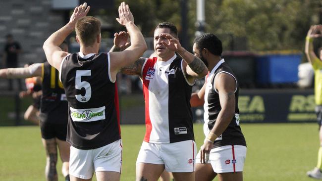 Aaron Edwards celebrates a goal for St Kilda City. Picture: Valeriu Campan