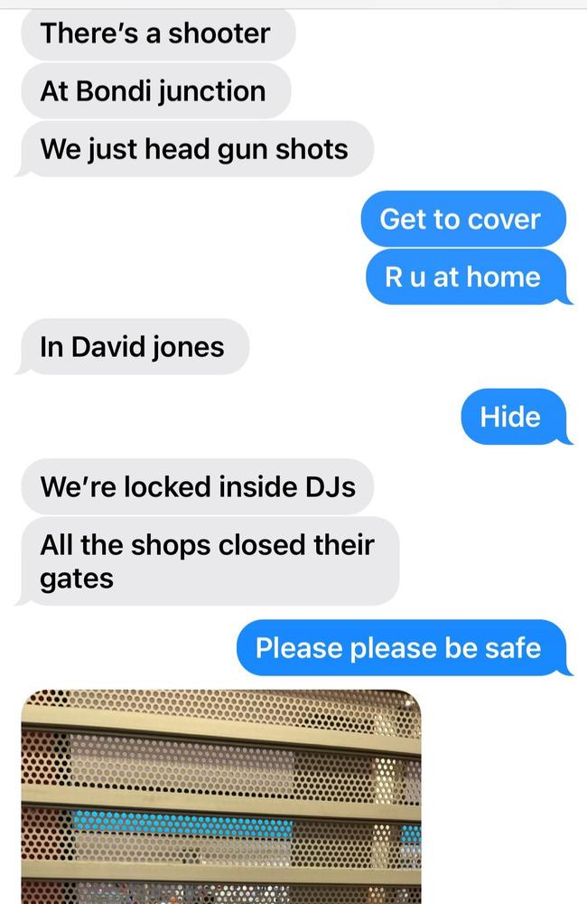 A text between a young girl and her parent as she desperately tried to hide from the attacker.