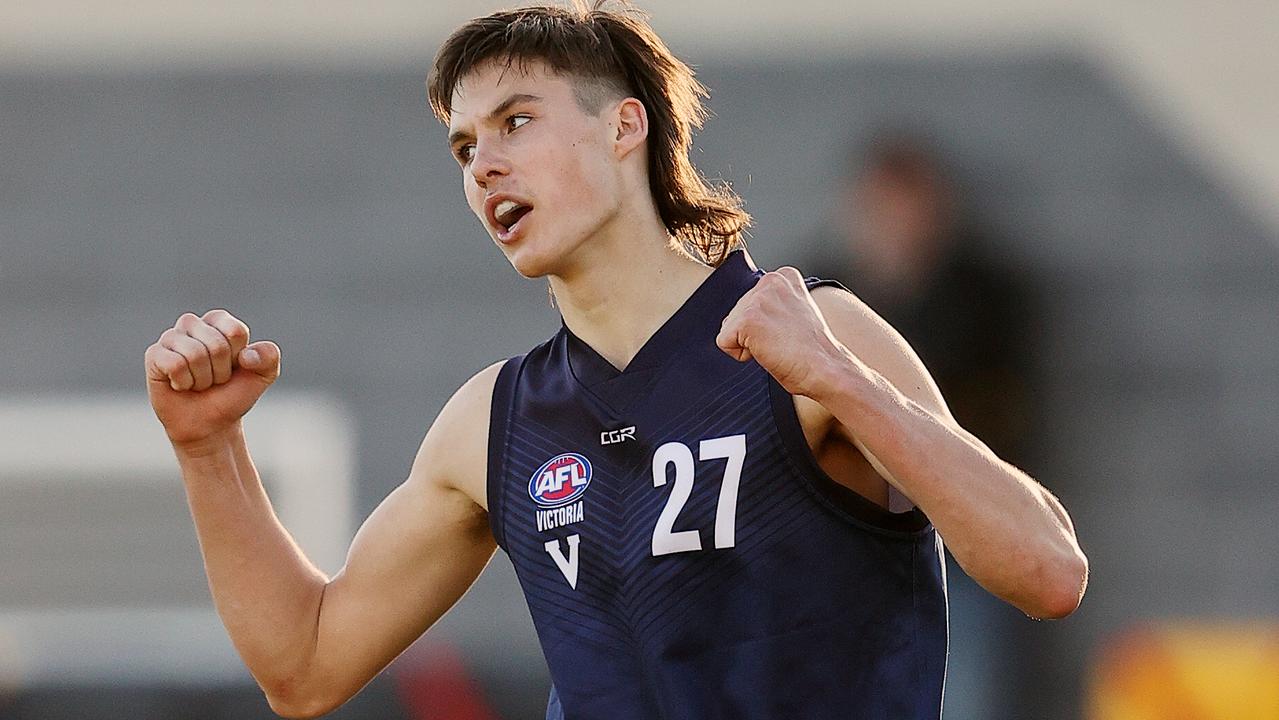 Sam Darcy, son of Western Bulldogs champion Luke Darcy, has recruiters salivating after a marquee performance in today’s trial match. Picture: AFL Photos/Getty Images