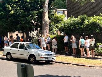 People queuing up to inspect a rental in inner-Melbourne early this year. For Herald Sun Real Estate