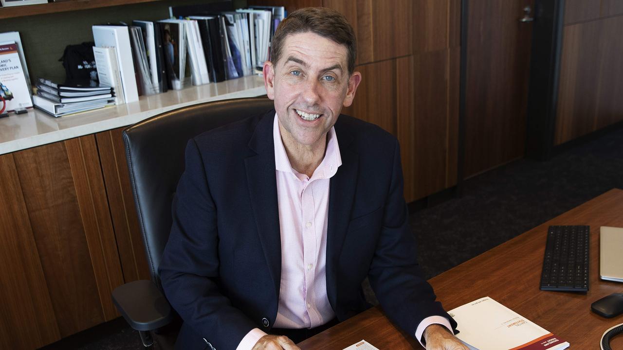 Treasurer Cameron Dick with Budget papers at his office in 1 William St in Brisbane. Picture: Attila Csaszar/NCA NewsWire