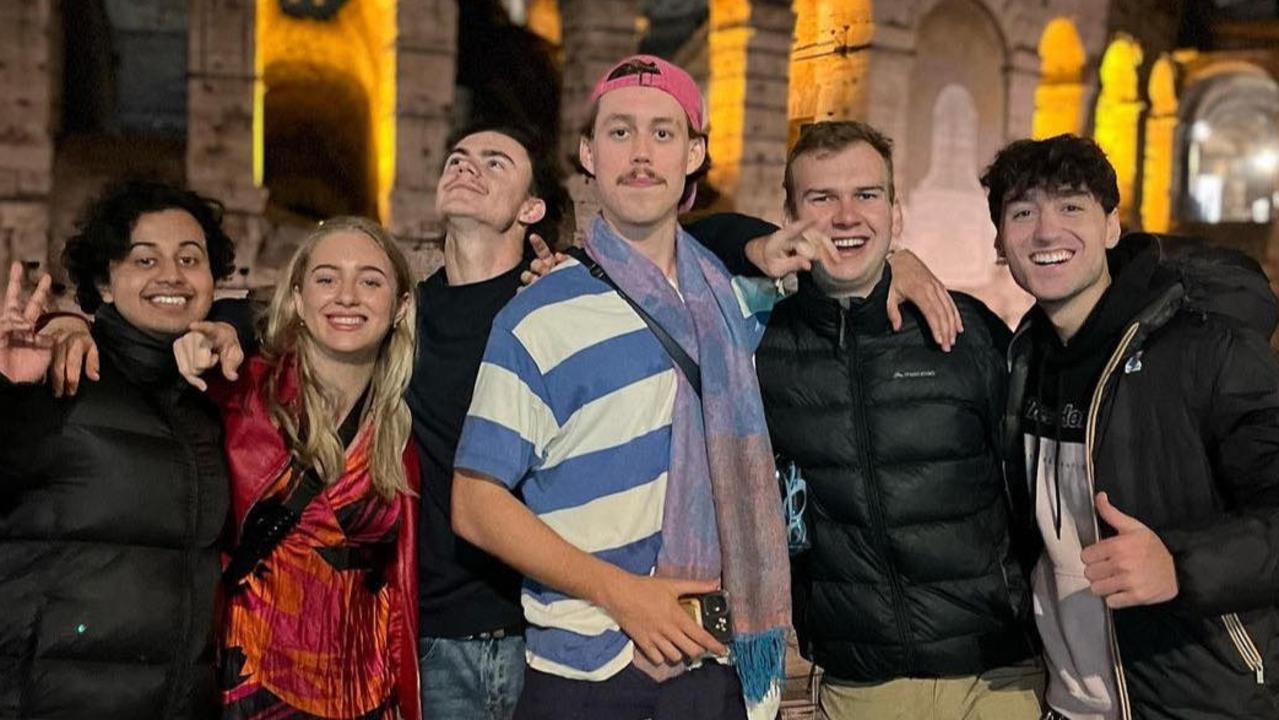 Ruby Patterson (second left) with new friends on Contiki tour in December 2022.