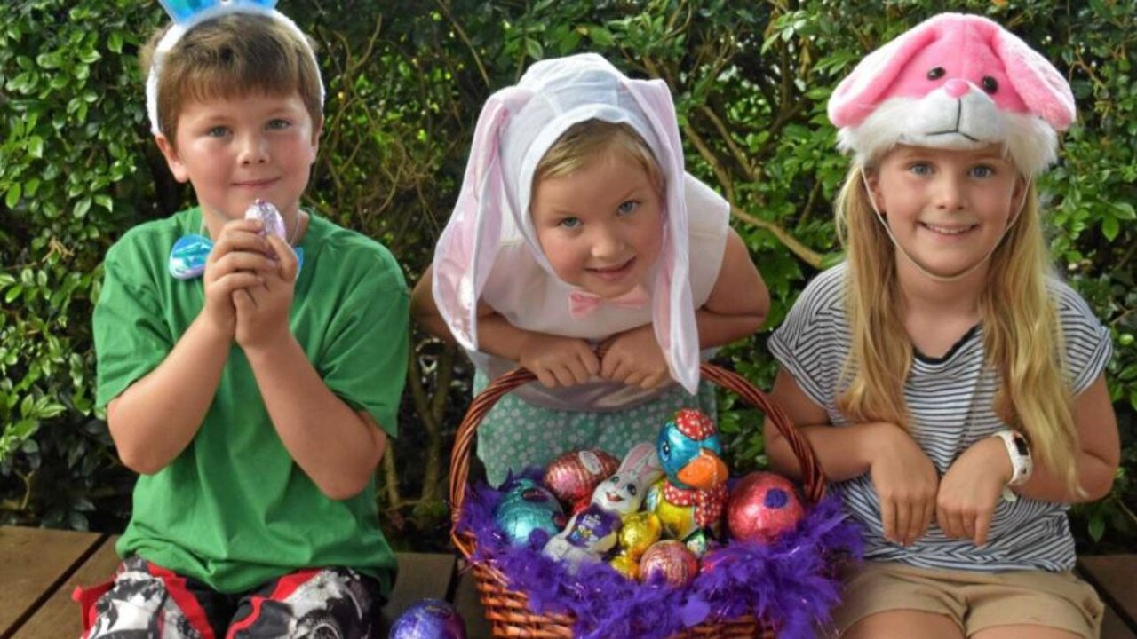 HOP TO IT: Tom, Aggie and Milla Honan are ready for Easter. Gympie Easter generic