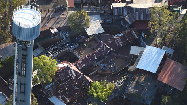 Queensland Emergency service personnel are seen at Dreamworld on the day of the disaster. Picture: AAP Image/Dan Peled