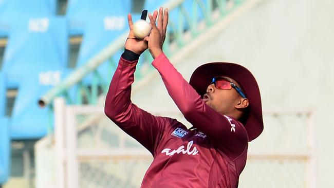 West Indies' Nicholas Pooran copped a four-match ban for ball-tampering. Picture: AFP