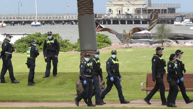 Police were out in numbers after several incidents at protests in recent weeks. Picture: David Crosling