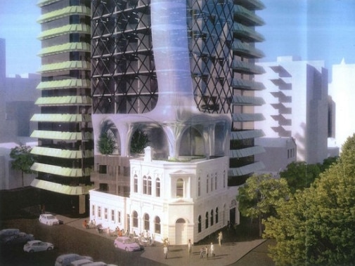 An artist’s render of a proposed 20-level, 77-apartment project with retail space at the ground and first floor levels, for 696-708 Elizabeth St, Melbourne, from 2015. The project has since been classified as abandoned by Cordell Connect.