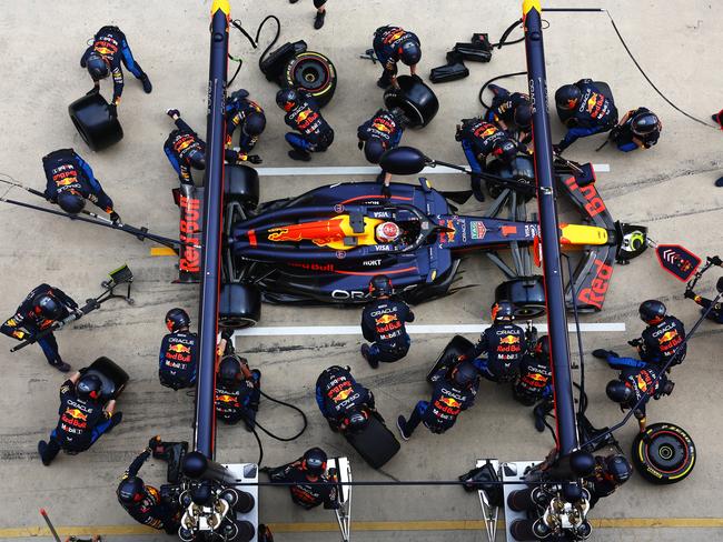 Max Verstappen of the Netherlands makes a pit stop during the F1 Grand Prix of China at Shanghai International Circuit. Picture: Mark Thompson/Getty Images