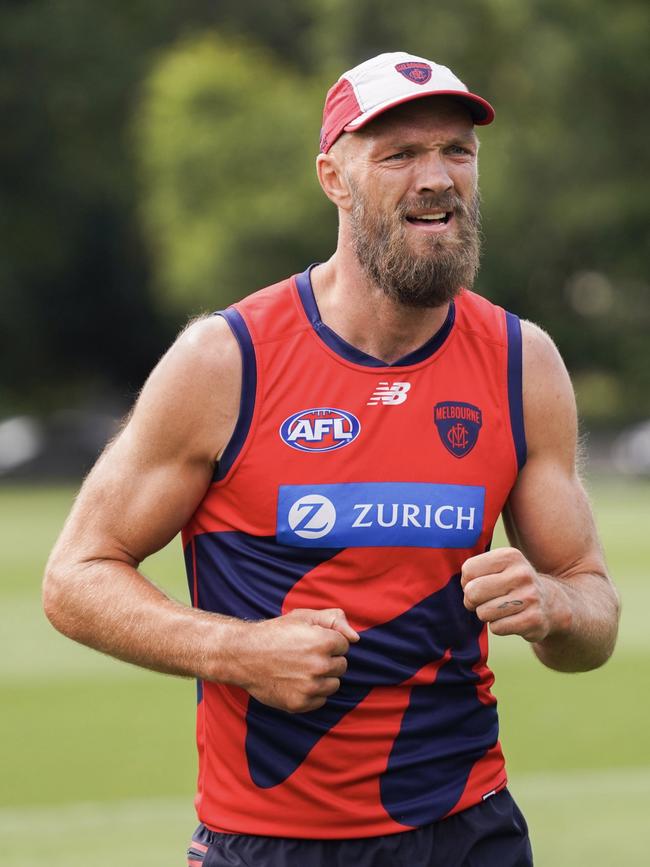 Max Gawn on the track earlier this month. Picture: Alex Ratcliffe/Melbourne FC