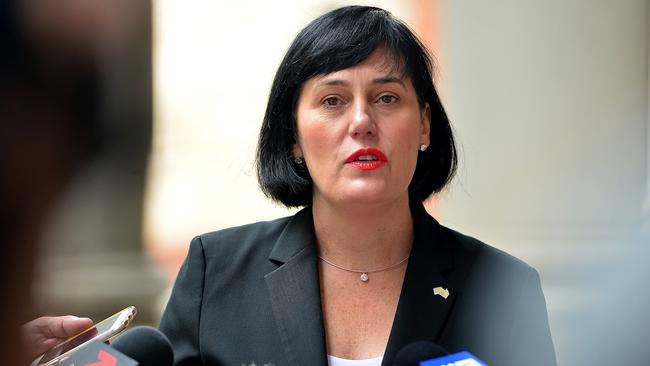 Mental Health and Substance Abuse Minister Leesa Vlahos addresses the media about the Oakden scandal. Picture: Bianca De Marchi