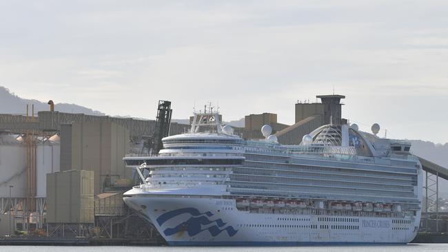 Cruise liner Ruby Princess remains docked at Port Kembla. Picture: Saeed Khan/AFP