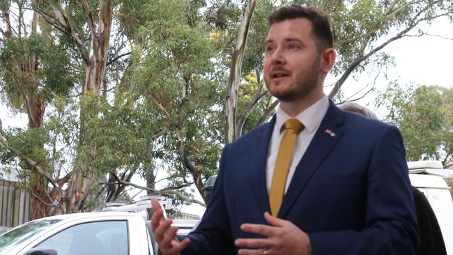 Minister for Police, Fire and Emergency Services Felix Ellis meets with volunteers during a visit to Lenah Valley fire station on Tuesday, August 22, 2023.