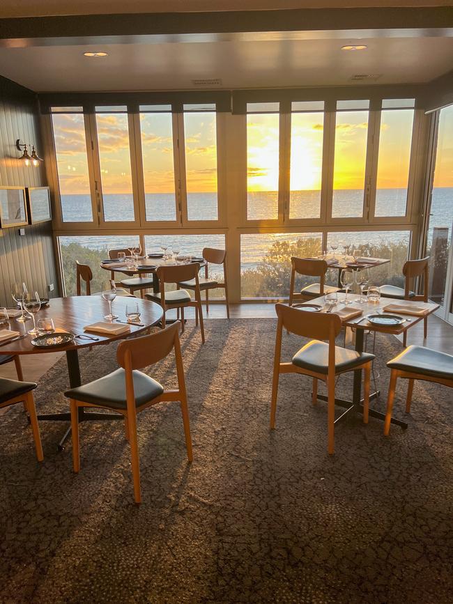 Sunset floods the dining room at Star of Greece, Port Willunga.