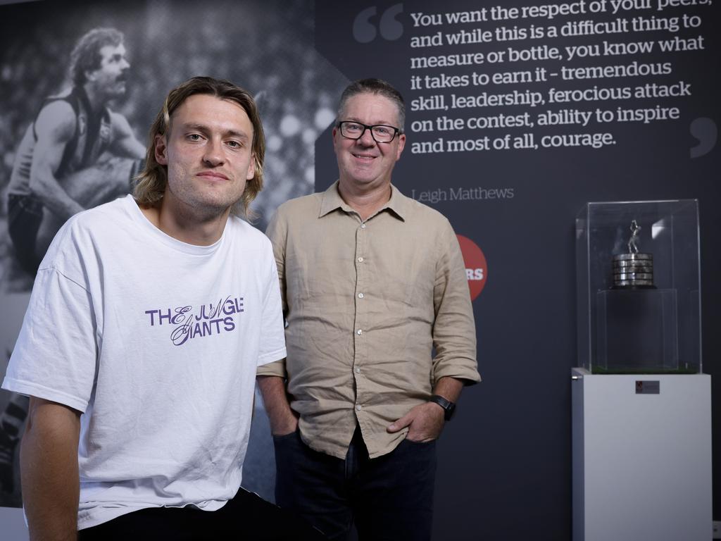 Outgoing AFLPA chief Paul Marsh with president Darcy Moore. Picture: Michael Klein