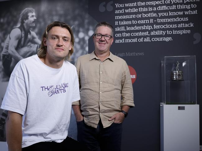 Outgoing AFLPA chief Paul Marsh with president Darcy Moore. Picture: Michael Klein