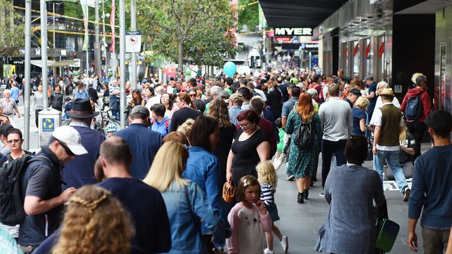 Busy shoppers out today at Bourke Street Mall. Picture: Josie Hayden