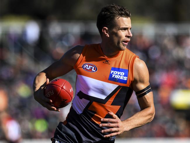 Brett Deledio of the Giants in action.