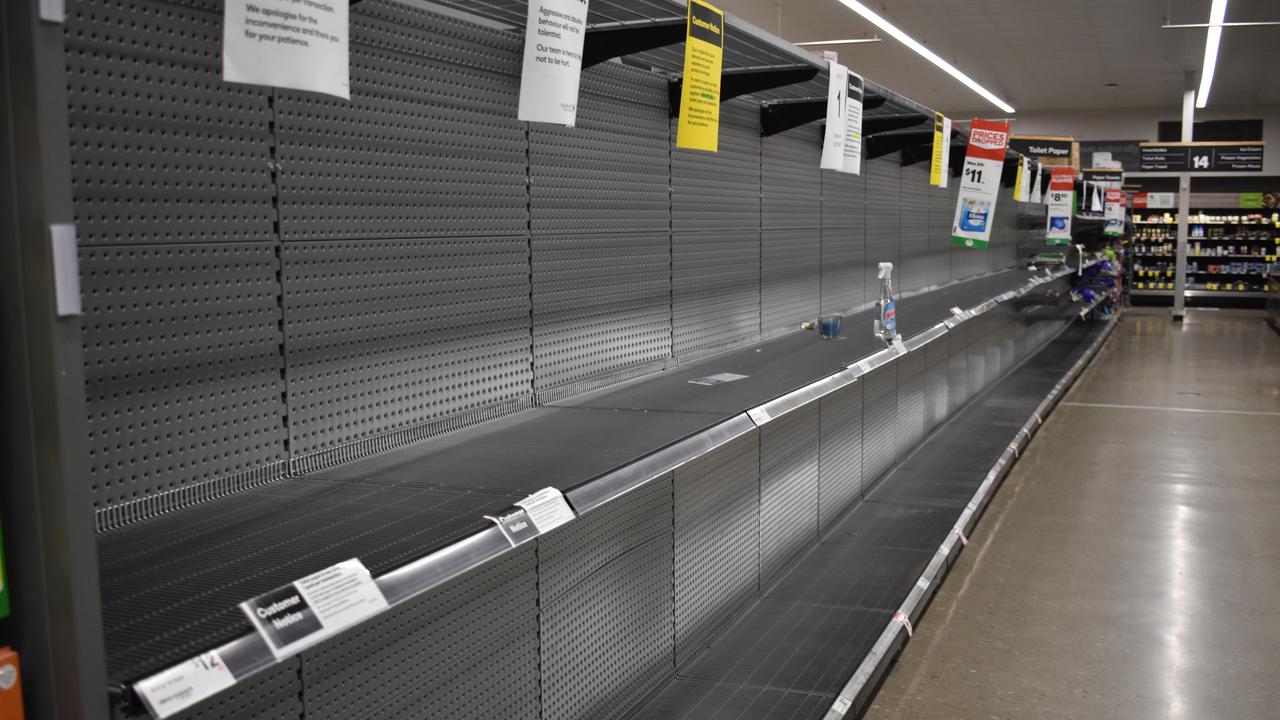 Empty toilet paper shelves at Woolworths in Casino.