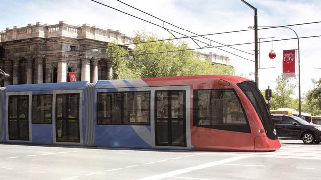 An artist impression of a tram extension down North Tce.