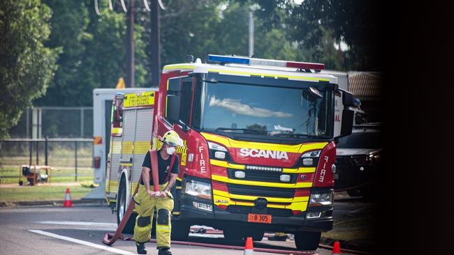 NT Fire and Rescue Service engages in extinguishing a fire occurring at a residence located Jingili Terrace in Jingili. Picture: Pema Tamang Pakhrin