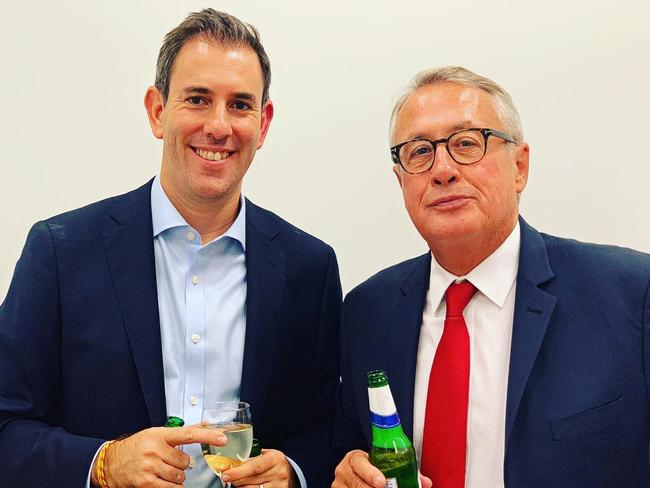 Jim Chalmers with mentor and former boss Wayne Swan in an image posted to social media on February 2019. Picture: Instagram / @jim_chalmers_mp