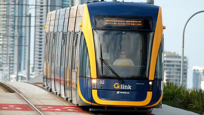 A Gold Coast tram on the Sundale Bridge. Picture: Mike Batterham