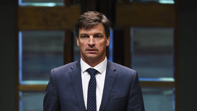 Australian Energy Minister Angus Taylor reacts during House of Representatives Question Time at Parliament House in Canberra, Tuesday, July 30, 2019. (AAP Image/Lukas Coch) NO ARCHIVING