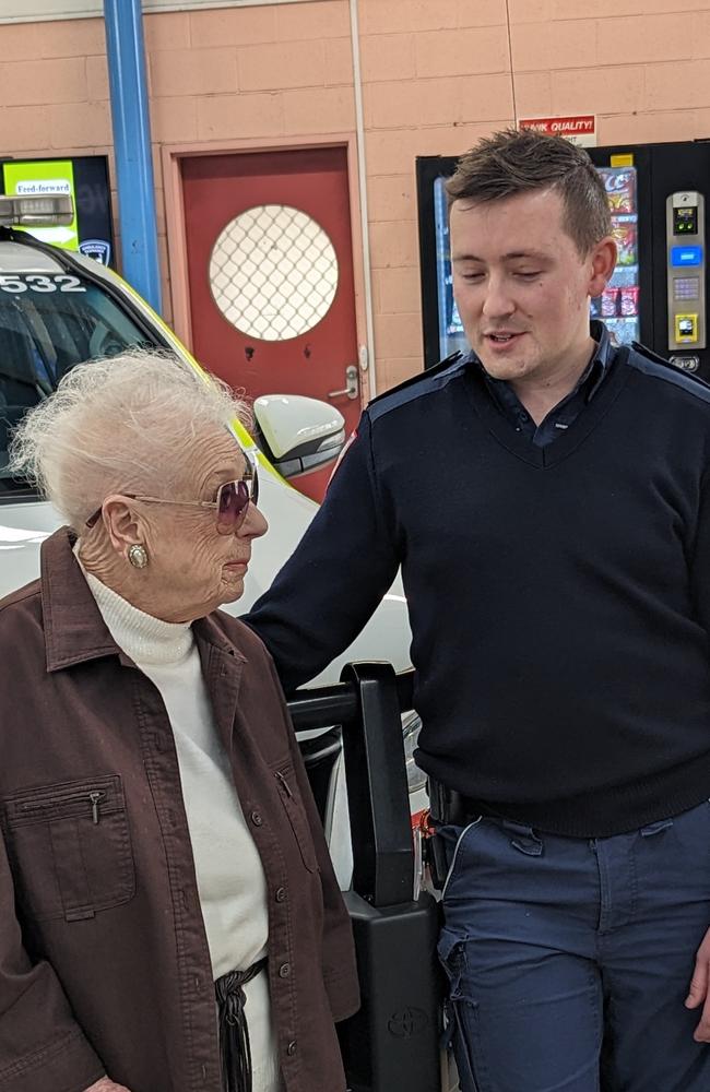 Patient Miki Pearce and community paramedic Sebastian Groves at Launceston Ambulance Station. Picture: Alex Treacy