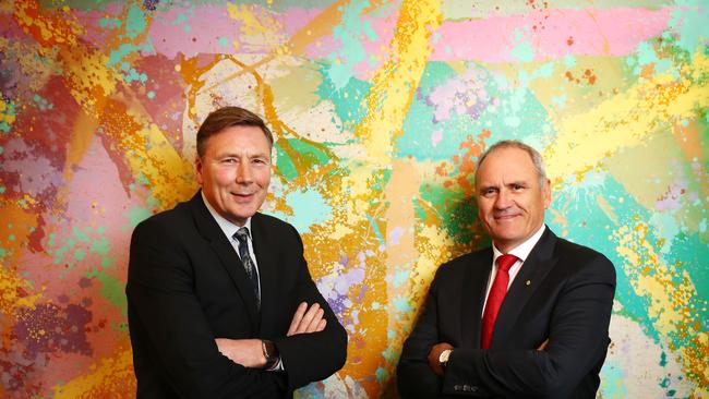 19/9/17: David Thodey, Chairman of CSIRO (left) and NAB Chair Ken Henry at NAB House in Sydney. John Feder/The Australian.