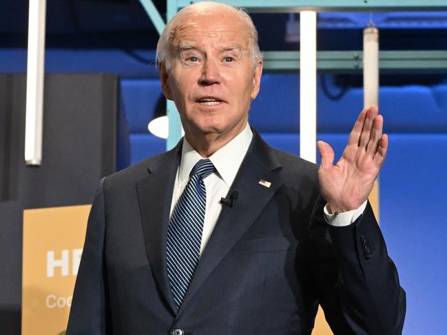 US President Joe Biden speaks to reporters at the American Possibilities White House Demo Day at The Showroom in Washington, DC, on November 7, 2023. (Photo by ANDREW CABALLERO-REYNOLDS / AFP)