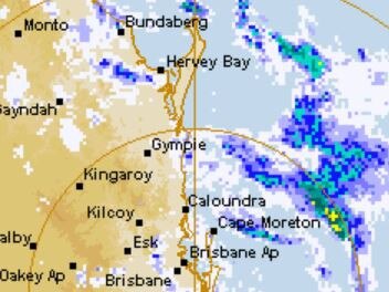 The BOM radar showing the weather system moving off shore.