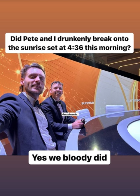 KIIS Radio interns Joshua Fox and Pete Deppeler took to Instagram to share their Logies journey on Sunday. Picture: Instagram