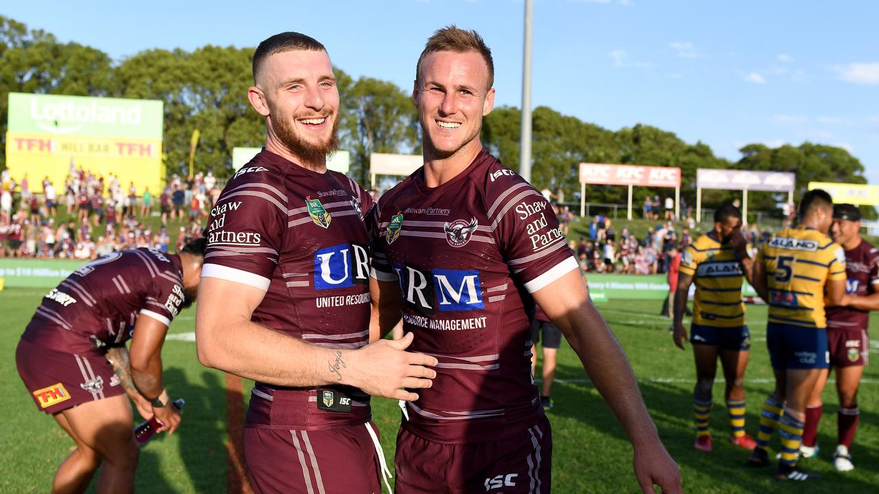 The calm before the storm... Jackson Hastings and Daly Cherry-Evans all smiles in 2018. NRL Imagery