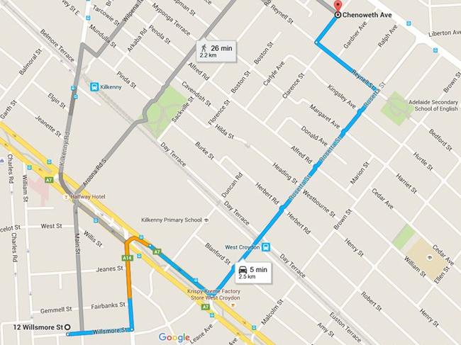 A map of the likely route used by whoever dumped Mr Modesti's car.