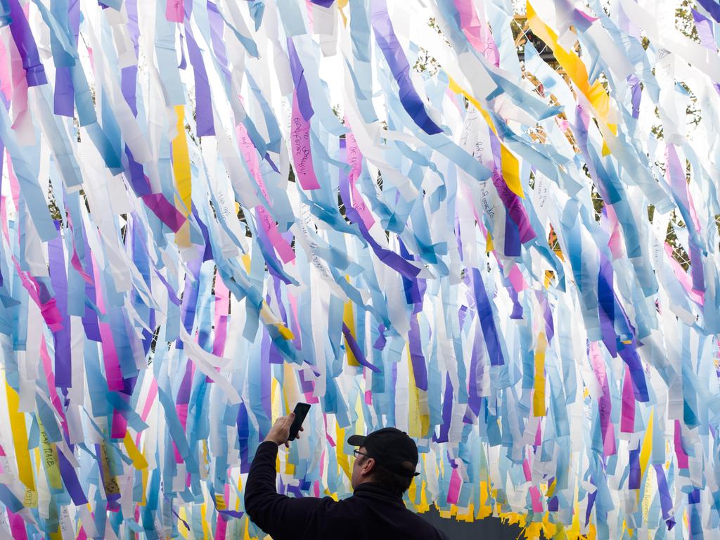 Many of the messages say “no walls”. Picture: AP Photo/Markus Schreiber.