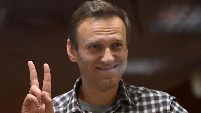 Alexei Navalny stands inside a glass cell during a court hearing at the Babushkinsky district court in Moscow in 2021. Picture: Kirill Kudryavtsev