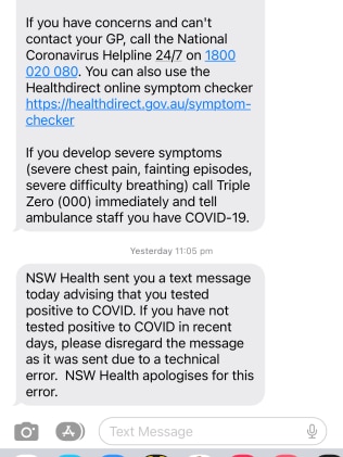 NSW Health culpó del error a un "error técnico" e instó a los destinatarios a "ignorar el mensaje".