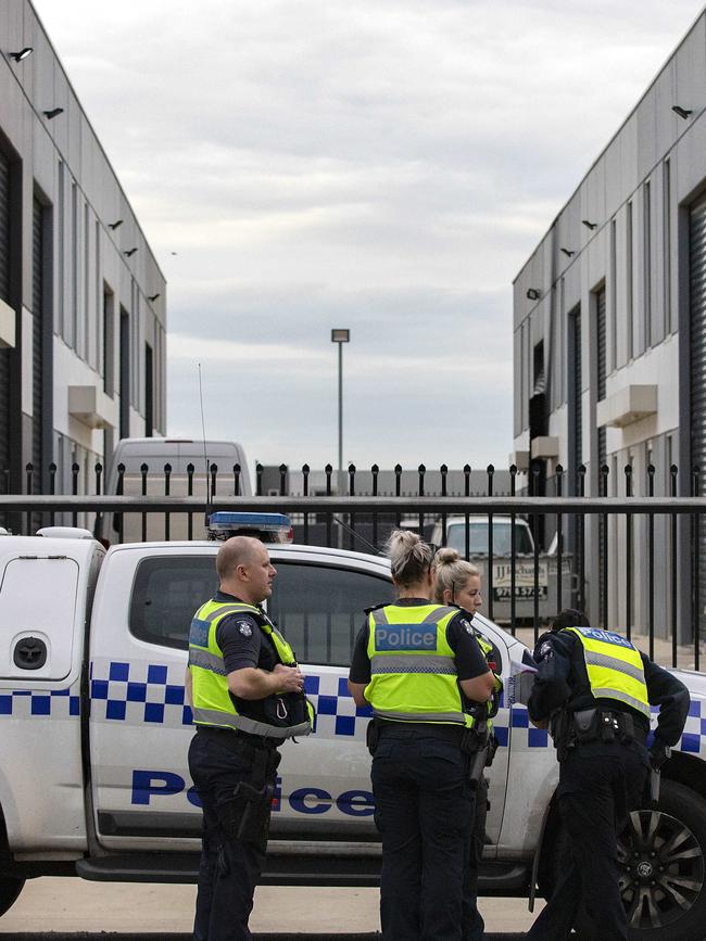 Police investigating the fire attack on the Finks clubhouse in Cranbourne West. Picture: Sarah Matray