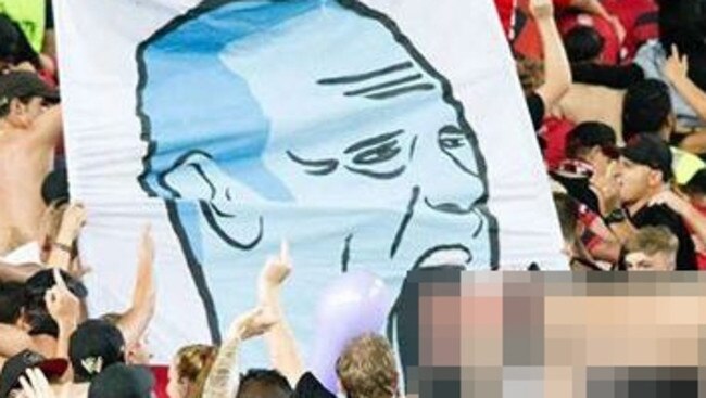 The homophobic banner unfurled by Wanderers’ supporters.