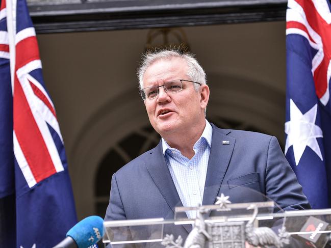 SYDNEY, AUSTRALIA - NCA NewsWire Photos November, 08, 2020Prime Minister Scott Morrison, speaks at a press conference at Kirribilli House.Picture: NCA NewsWire/Flavio Brancaleone