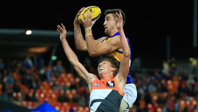 Eagles Elliot Yeo takes a mark during the game
