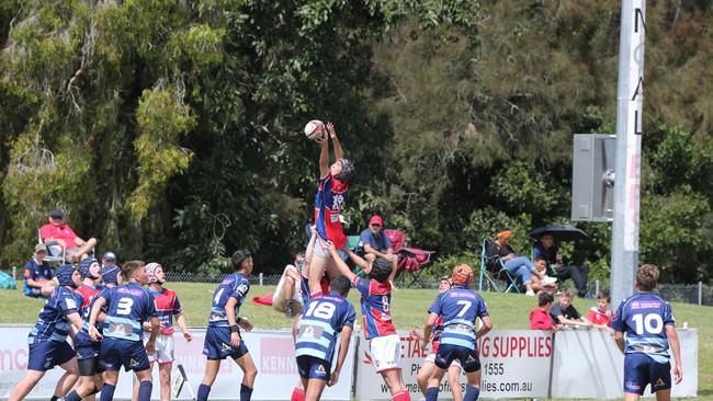 Action galleries of the junior rugby union grand finals, match played at Surfers Paradise Home Ground. Helensvale Hogs Vs Bond Uni Pirates under 14s division. Picture Mike Batterham