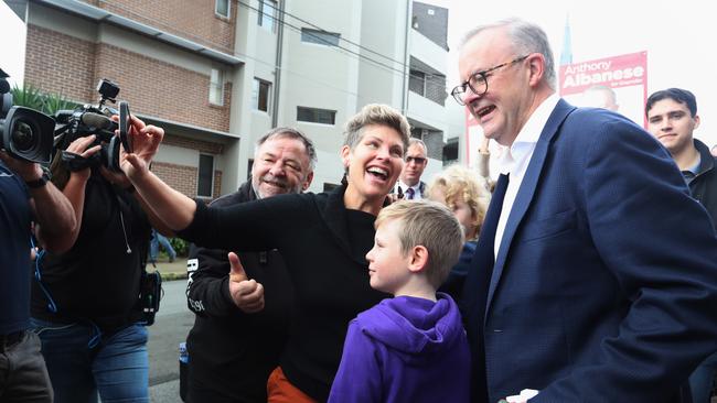 Prime Minister Anthony Albanese meets with supporters ahead of voting at a polling booth at Marrickville Library in 2022. Picture: Lisa Maree Williams/Getty Images