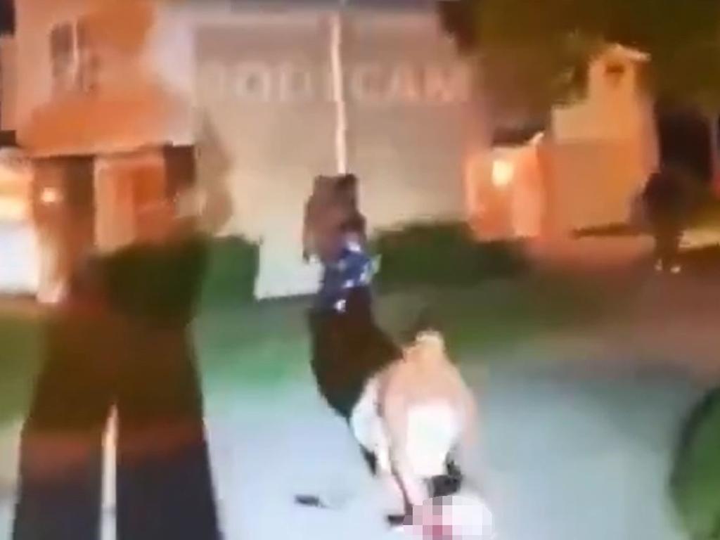 Harrowing footage emerged of the arrest of a woman in Canton, 275kms from Springfield. Police allege the US woman killed and ate a cat. Picture: X