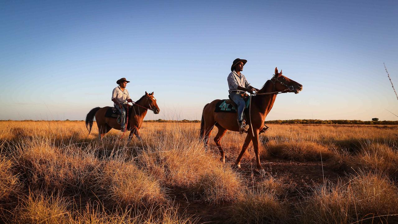 Stockmen Lyle Sebastian and Liam Pindan on the Myroodah Luluigui station has been flagged as the possible location for the remote sentencing plan. Picture: Colin Murty