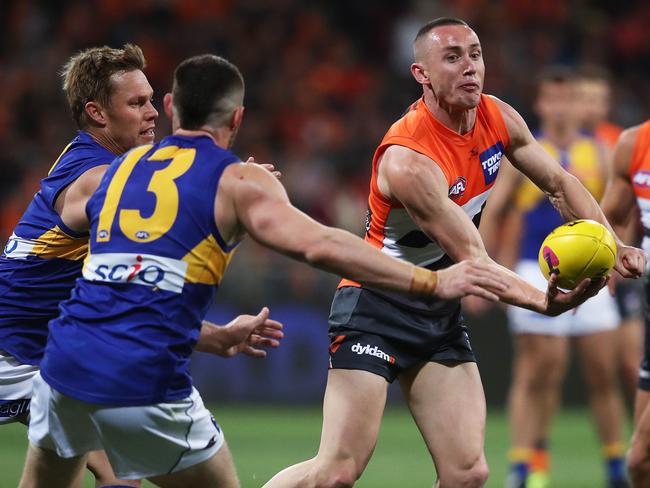 Tom Scully in action against the Eagles in 2017.