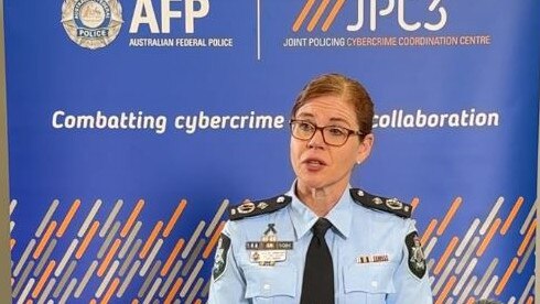 AFP Assistant Commissioner Cyber Command Justine Gough speaking on Operation Guardian, delivering specialised protection for Optus customers. Picture: Facebook