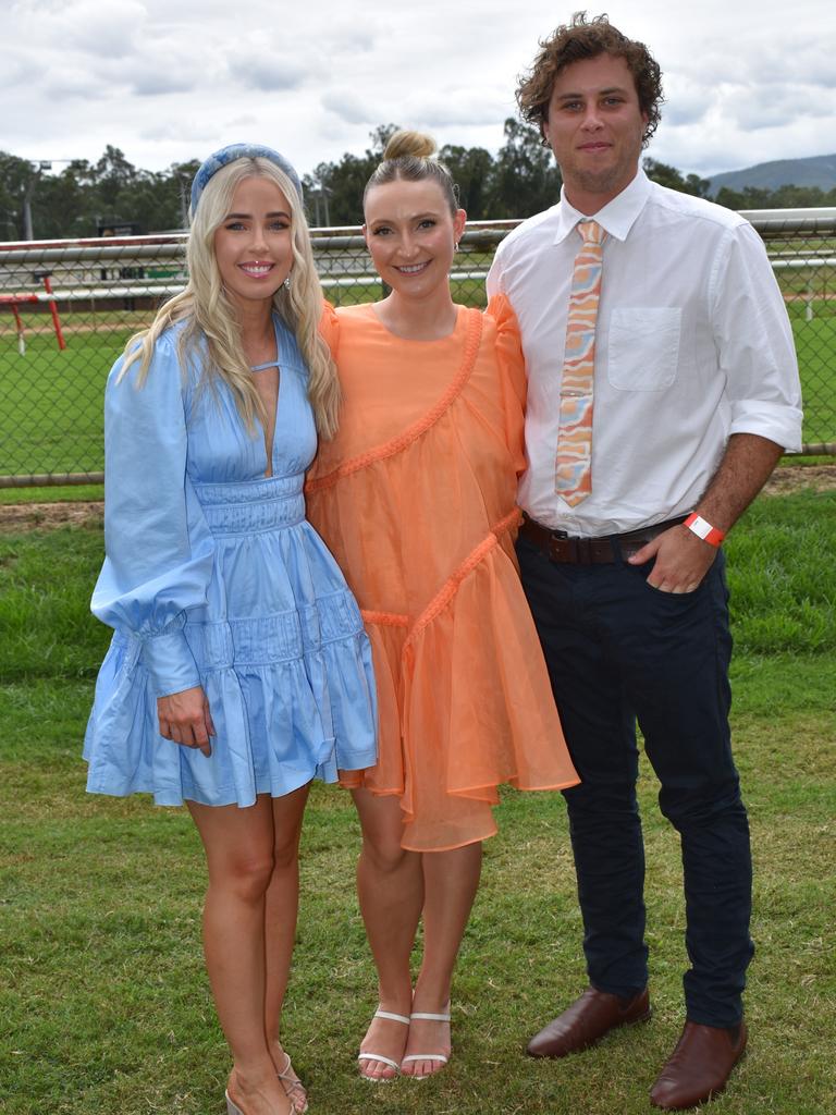 Ebony Hosemann, Bronte Alexander and Kerrod Rossow at The Archer race meeting at Callaghan Park, Rockhampton, on May 7, 2022.