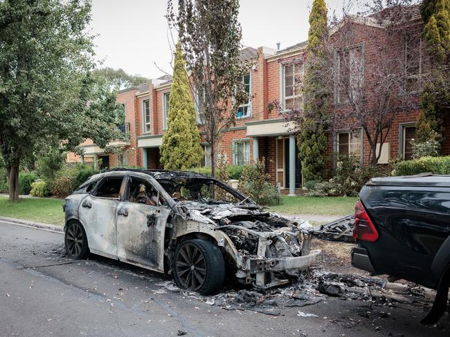 Police are on the hunt for two unknown male offenders who set fire to the vehicle. Picture: NewsWire